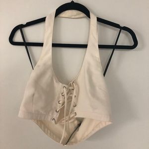 Cream Lace-Up Halter w/ Zip